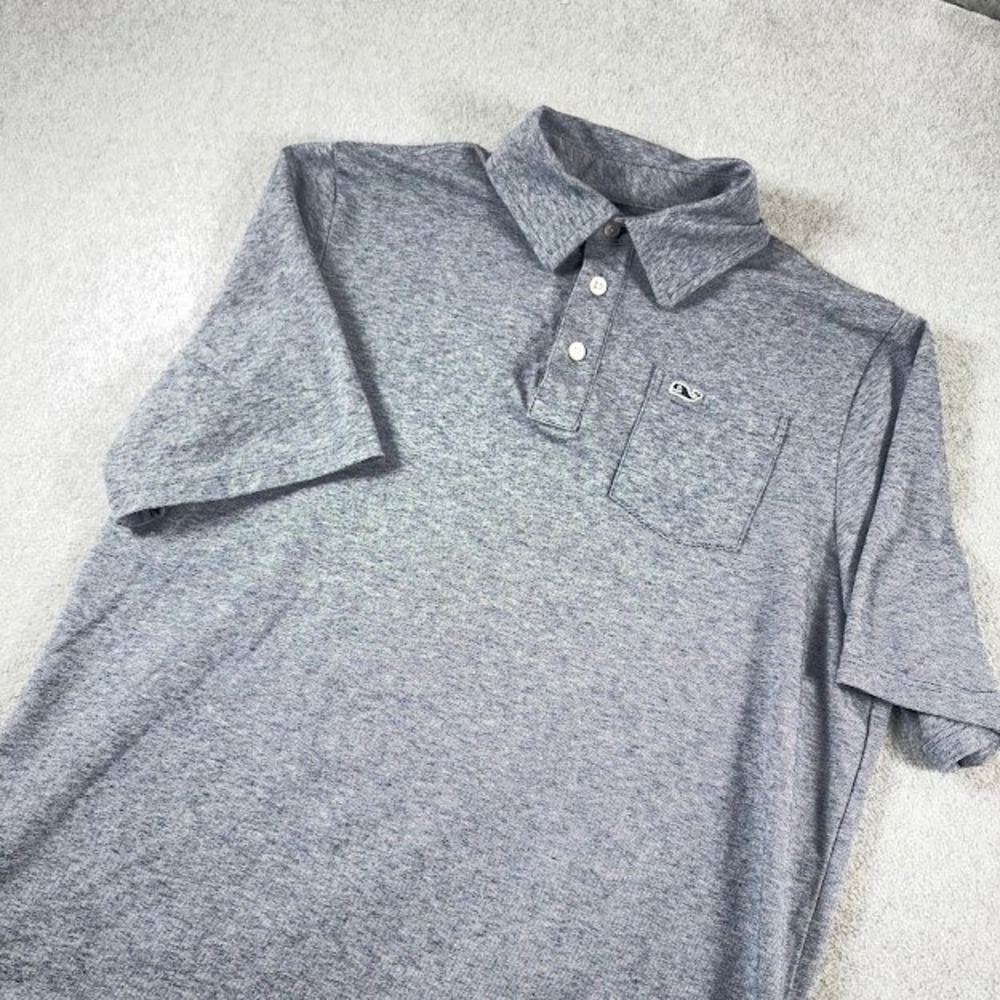 Vineyard Vines Edgartown Polo Shirt Boys XL Blue Heathered Pocket Stretch Logo